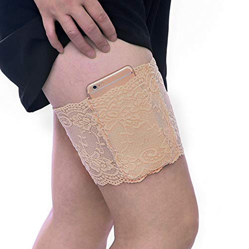 Boolavard Elástico anti-Rozaduras Previene las Bandas de la Pierna de encaje sexy Rozaduras Muslo (XL:62-70cm, Beige)