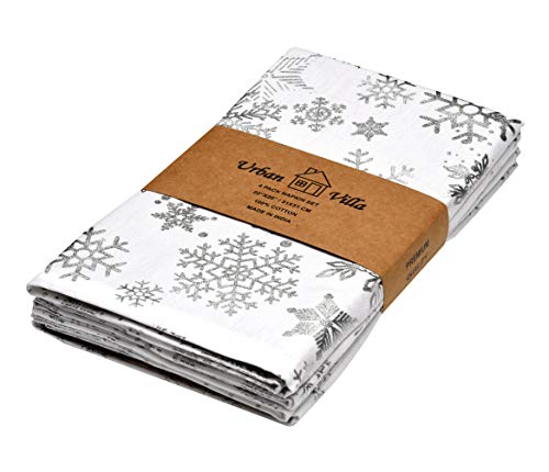 Urban Villa Dinner Napkins Snowflake Silver Foil Metallic Print Cloth Napkins Premium Quality Dinner Napkins Cotton Set Of 4 Oversized 20X20 In Cloth Napkins Mitered Corners Dinner Napkins #TOP9