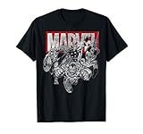 16MARV035WA Marvel Avengers Group Attack Vintage Comic Graphic T-Shirt