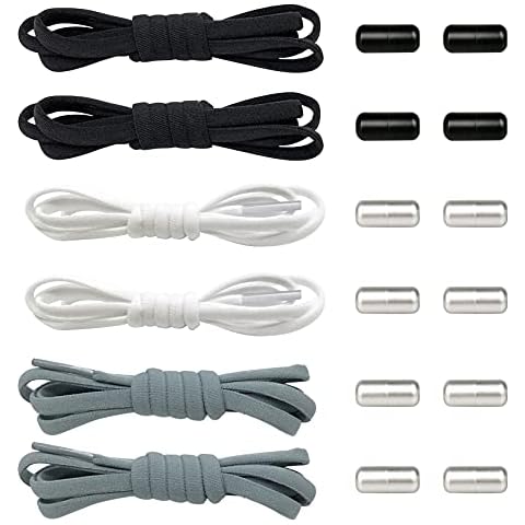 FBBULES 6 Pair Elastic Shoelace Universal No Tie Shoelaces for Kids Adults Replacement Tieless Shoe Laces Set for Running Shoe Cover