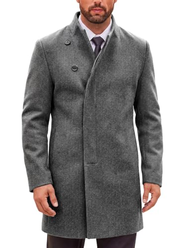 Image of Runcati Mens Pea Coat Single Breasted Stand Collar Slim Fit Trench Coat