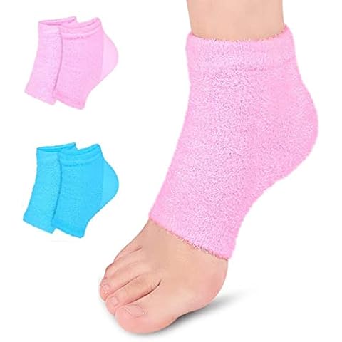 Moisturizing Gel Heel Sleeves - 2 Pairs Gel Lined Fuzzy Toeless Spa Socks for Cracked Heels, Dry feet While You Sleep Cover