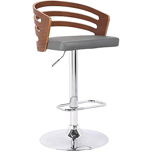 Armen Living Adele Modern Adjustable Height Swivel Gray Faux Leather and Walnut Wood Bar Stool with Chrome Base for Kitchen Island Counter