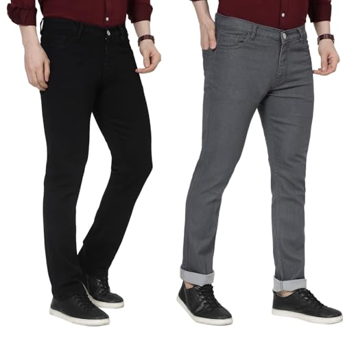 Image of DAIS Men's Stretchable Straight Fit Mid Rise Jeans, Pack of 2, (Combo of 2 Jeans)