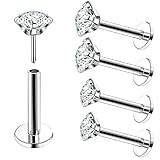 Viallct 4Pcs Labret Monroe Lip Rings Titanium Clear CZ Push in Lip Studs Press Fit Threadless Lip Labret Piercing Jewelry Tragus Helix Earrings Studs Nose Ring 18G 20G 3mm 4mm CZ