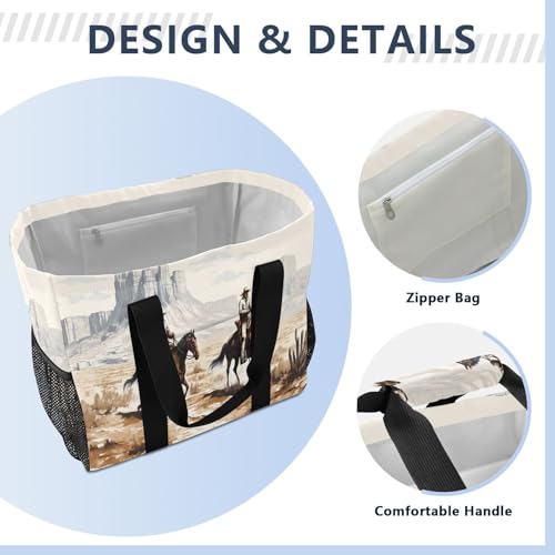 Nander Desert Tribe Cowboy Foldable Tote Bag Waterproof Sandproof Women Beach Bag Handbag Gym Bag Travel Shopping Bag3