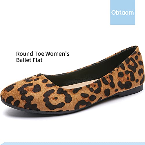 Obtaom Womens Textile Round Toe Ballet Flats Animal Print Business Casual Slip Ons Cheetah Print Classic Fabric Working Shoes(Leopard Us7) #TOP3