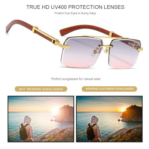 Image of Gleyemor Mens Sunglasses Fashion Rimless Rectangle Sunglasses Square Frameless Sunglasses for Men