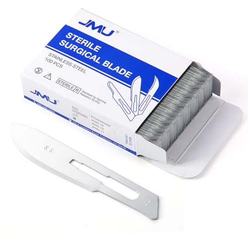 Image of JMU 100pcs Scalpel Blades Sterile #22, Disposable Stainless Steel Surgical Blades, Individually Foil Wrapped