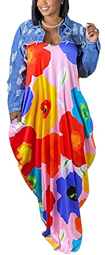 Image of BFFBABY Women's Casual Maxi Dress Sleeveless Tie Dye Spaghetti Strap Summer Plus Size Swing Sundress with Pockets
