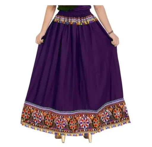 Women’s Traditional Long Skirt with Ethnic Printed Border, High-Waisted Flared Maxi Skirt, Casual Boho Style Ankle-Length Skirt for Ladies (Purple)-picture-29