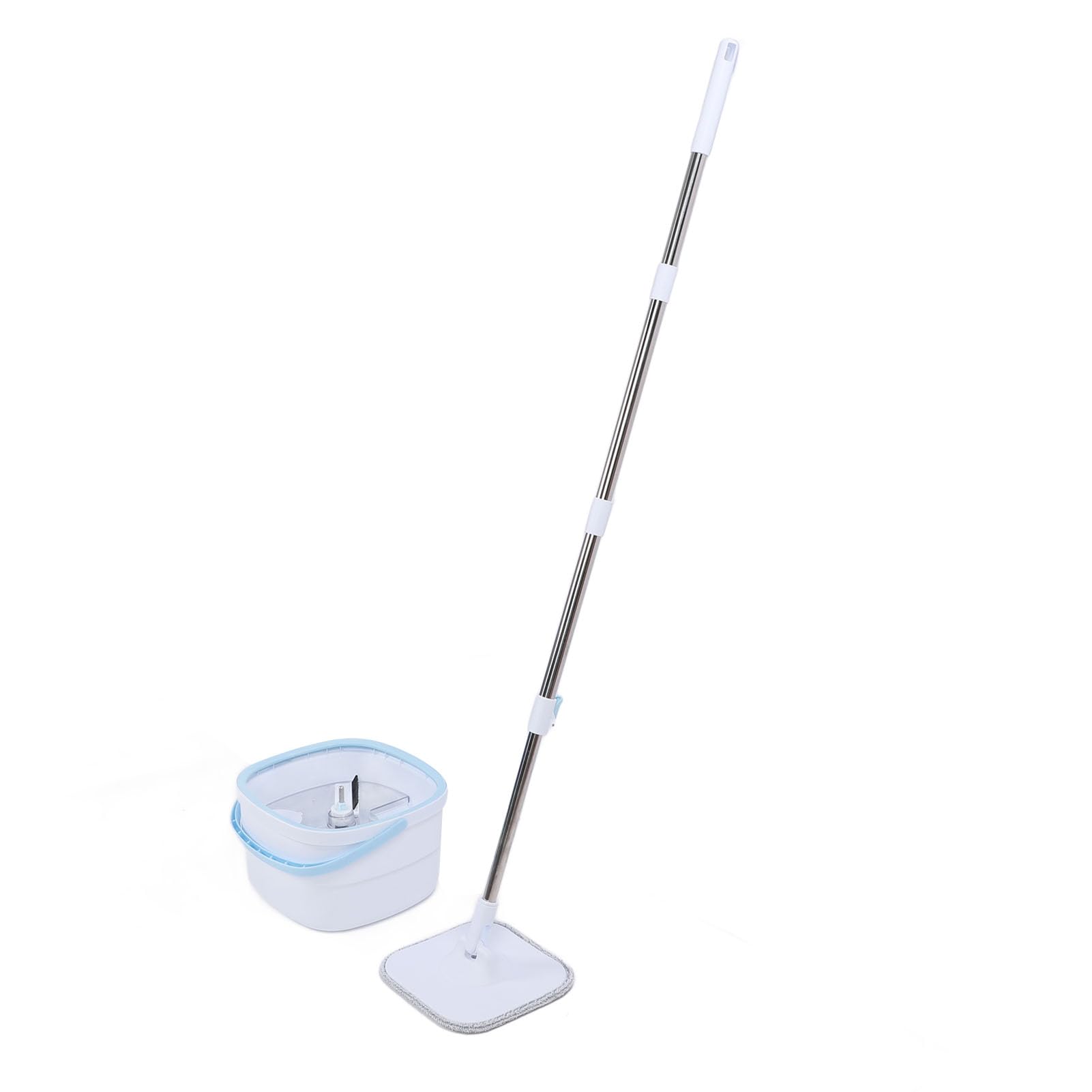 Bewinner Juego de Cubo y Fregona Giratoria Autoseparante, de Agua Limpia y Sucia de 2,5 L, Fregona Cuadrada Giratoria de 360°, Ajustable de Acero Inoxidable de 102-128 Cm, Limpiador de Suelos de