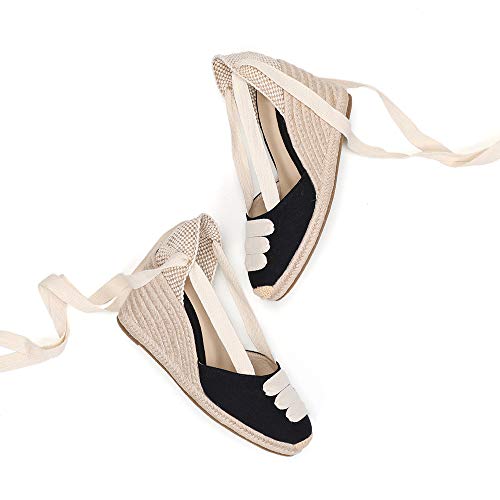 Image of Women's Espadrille Wedge Sandals Closed Toe Lace-Up Shoes