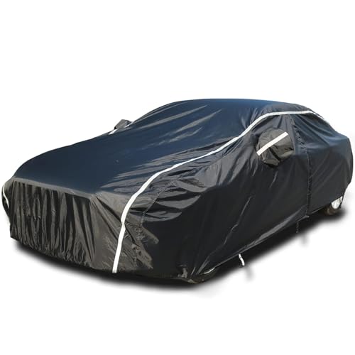 Image of Tecoom Car Cover Waterproof All Weather, Outdoor Indoor Car Covers with Zipper Door, Cotton Backing Full Exterior Covers, Snowproof UV Protection Windproof, Universal Fit for Sedan (191 inch-200 inch)