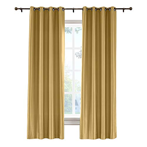 Cololeaf Energy Saving Full Blackout Curtains Thermal Insulated Lined Curtains Bronze Grommet Decorative Faux Silk With Liner Window Draperies For Bedroom , Gold 100" Wx102 L Inch (1 Panel) #TOP15