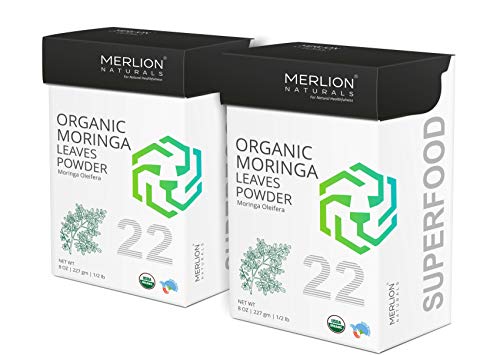 Merlion Naturals Organic Moringa LeavesÂ Powder ( Moringa Oleifera ) - 1 lb / 16 OZ | Superfood | USDA NOP Certified 100% Organic | Vegan | Non GMO ( 2 Pack of 8 OZ)