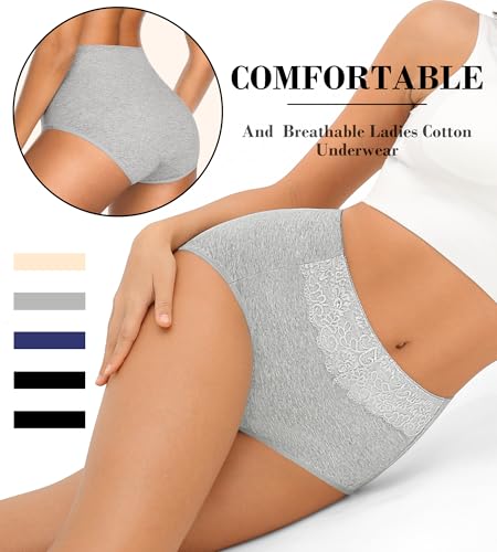 MISSWHO Women's High Waisted Cotton Underwear Soft Breathable Full Coverage Stretch Briefs Ladies Panties 5-Pack2