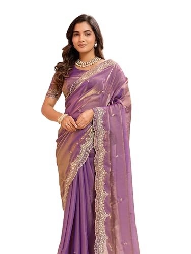 Image of Embellished Embroidered Pure Chiffon Heavy Work Saree