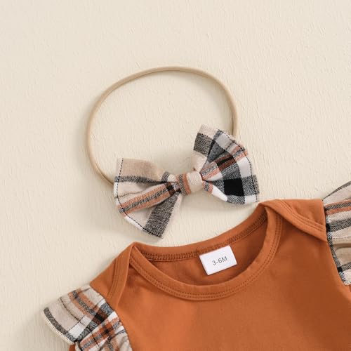 Kuriozud Cute Newborn Baby Girl Fall Winter Outfit Long Sleeve Ruffle Romper Plaid Bow Skirt Set Headband 3 Piece Clothes4
