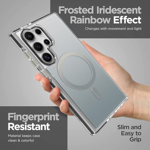 Image of Magnetic Case for Samsung Galaxy S24 Ultra [Compatible with Magsafe] [Anti-Yellowing] [1 Screen Protector] Slim Clear Iridescent Case for Galaxy S24 Ultra 6.8 inch, Black