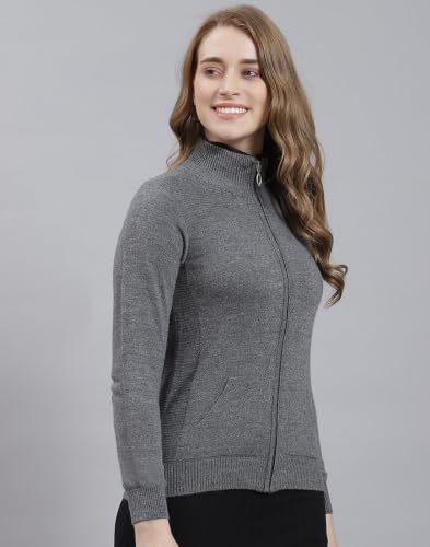 Image of Monte Carlo Women Regular Fit Full Sleeve Solid T Neck Winter Cardigan (Pack of 1)