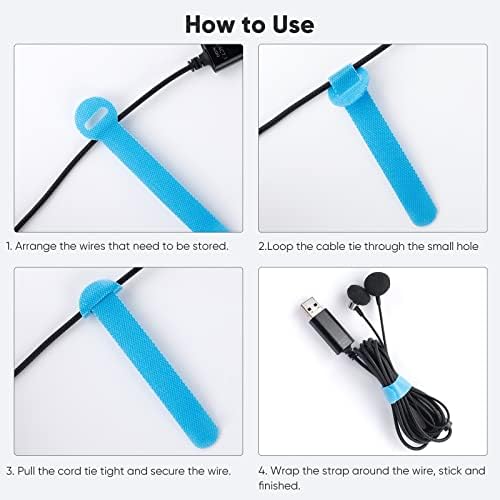 Amazon Brand - Umi Velcro Straps Adjustable, 50 Pcs Cable Tidy, Colour Cable Ties Reusable Desk Cable Management, Releasable Hook and Loop Velcro Strap for Cable Management, Organizing Cords, TV, Desk