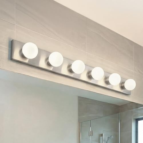 Image of Kichler 626NI 36 inch Bath Bar 6-Light Vanity Light Fixture with Brushed Nickel Finish for Bathroom over Mirror, Traditional Style Lighting (36 inch L x 4.25 inch H), 626NI