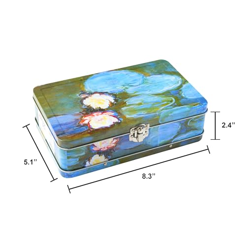 Image of DAHO Metal Storage Box with Hinge for Office, School, Home, Makeup, Arts & Crafts and Accessories (Water Lilies)