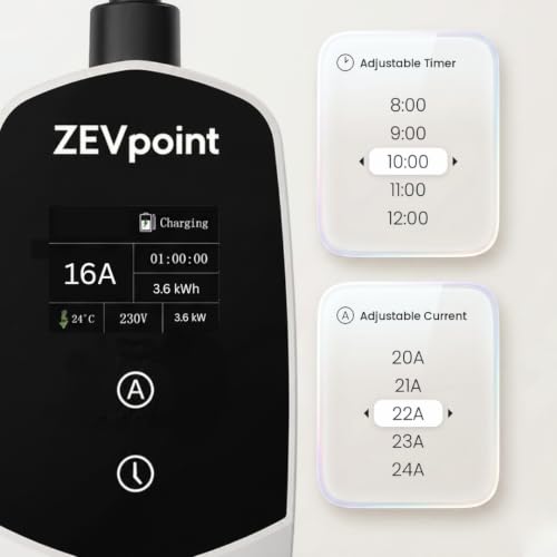 Image of Zevpoint 3.6kW Portable EV Charger | Wall Bracket + Bag | 5 Meters, Adjustable Power, TPU Cable, 16A | LED Screen | 10+ Advanced Safety Features | Upto 5-yr Warranty (Dash 3.6kW)