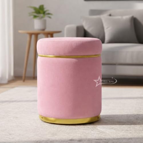 Image of Ottoman Stool for the Living Room Ottoman Pouffes for Sitting, Puffy Stool for Living Room Dressing Table Stool Pink