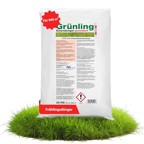 Grünling A&G-heute 25kg Eisendünger Granulat Rasendünger | Eisen-2-Sulfat | Frühjahr Herbstbeginn | Für ca. 1000m² Rasenfläche für sattes kräftiges dichtes Grün