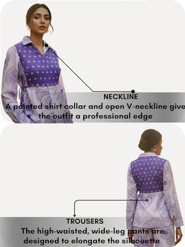 Image of Leriya Fashion Co Ord Set for Women Stylish | 3 Piece Kurti Set for Women | Dress for Woman | Printed Co-Ord Set with Collar Neck | Kurta Sets for Woman | Summer Full Sleeve Top Pant Outfits