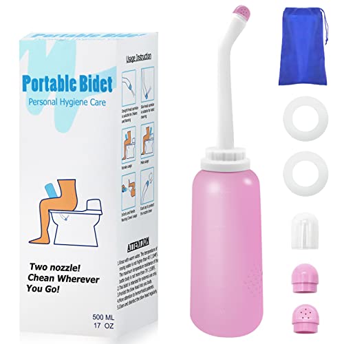 Image of RUFCRIL Peri Bottle, Portable Travel Bidet with Bag, TPE Material Can Be Boiled, 17oz/500ml with 2 Sealing Rings,Essentials for Postpartum Perineal Care,Hemorrhoid Treatment,and Baby(Pink)