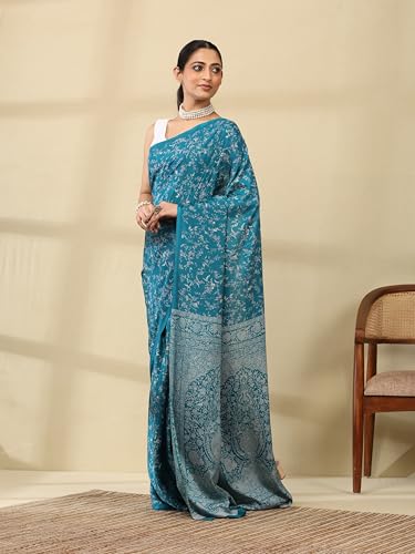 Image of Garden Vareli Floral Print Crepe Saree With Unstitched Blouse Piece