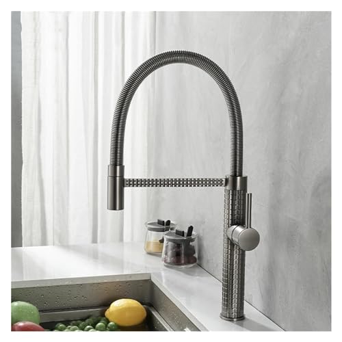 Grifo de cobre con resorte telescópico y acabado gris para lavabo integrado de agua fría y caliente 6