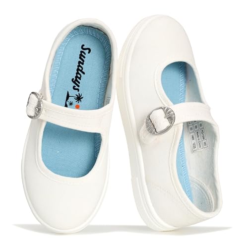 Sundays Canvas Girls Shoes - Memory Foam Insole Kids Shoes Girls Sneakers - Lightweight Mary Jane Flats & Non-Slip Comfortable Kids Sneakers (Callie Kids MRNGLRYCVS 3.5)