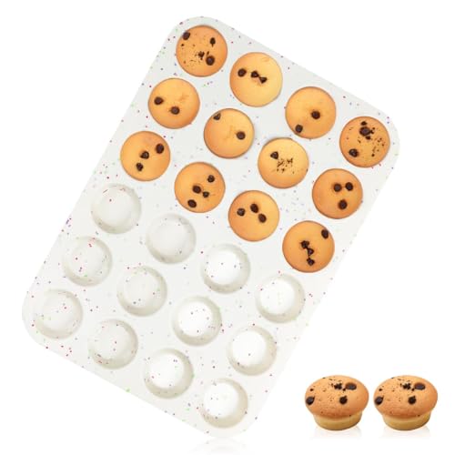 CAKETIME Silicone Mini Muffin Pan 24 Cups Nonstick Mini Cupcake Pan for Baking Muffin Cupcake Egg Bites Fat Bomb 1 Pack Confetti