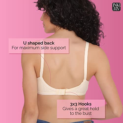 Image of INKURV Cotton Hosiery Bra for Women's Daily use, Full Coverage Bra for Regular wear, Non Padded, Non Wired Everyday Bra with Rich Cotton-Zoe Combo of 3