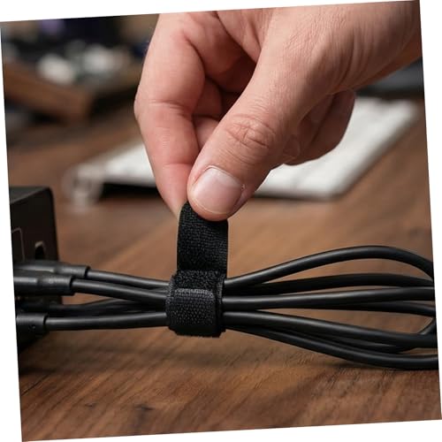 LABRIMP 30 piezas de abrazaderas reutilizables de gancho y lazo para gestión de cables bajo escritorio, organizadores de cables autoadhesivos negros para oficina en casa y electrónica miniatura 5