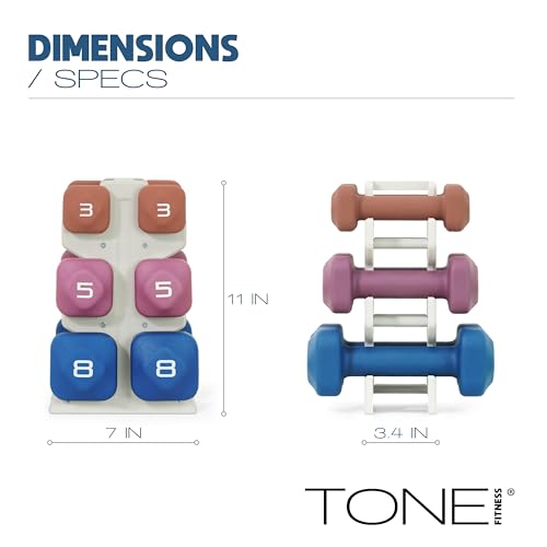 Image of Tone Fitness Neoprene Dumbbell Set with Storage Rack - Non-Slip, Anti-Roll Hand Weights for Home Gym Workouts | 20 lb, 32 lb, 50 lb, 60 lb & 100 lb Options