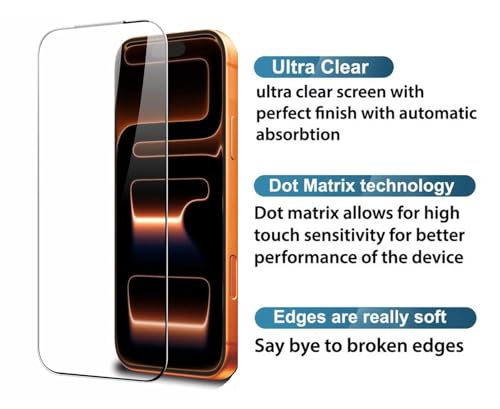 Image of HD Tempered Glass Screen Protector Compatible for iPhone 17 PRO MAX with Edge to Edge coverage and Easy Installation kit