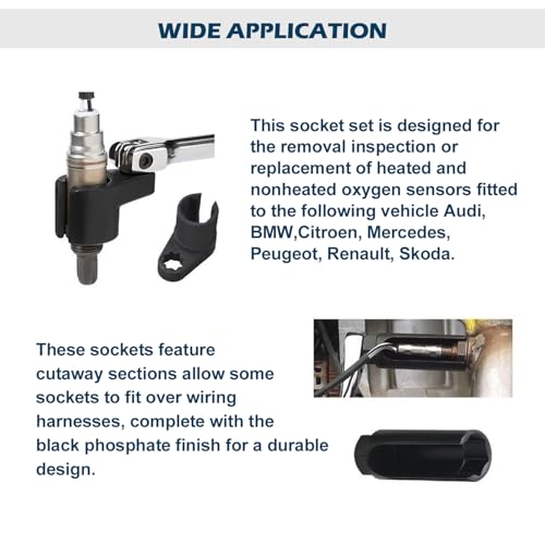 Zoomtools 10Pcs O2 Oxygen Sensor Socket Set, 22mm 27mm 29mm Lambda Sensor Removal Tool Set Oil Pressure Sending Unit Removal Kit, 3/8" 1/2" Drive - Image 4