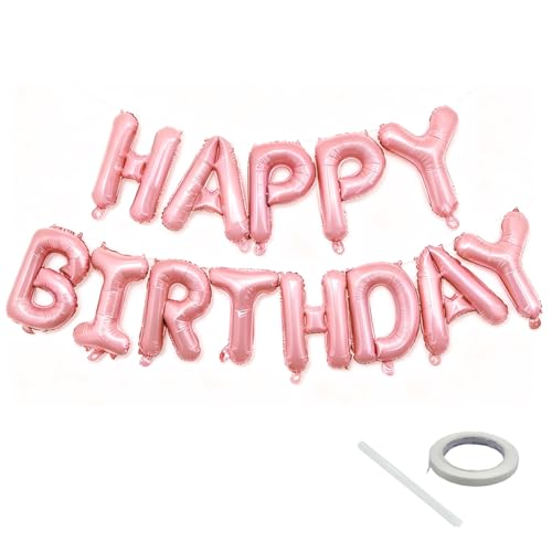Image of Pink Happy Birthday Balloon Banner Set -16 Inch Foil Letters Balloons, Reusable Birthday Decorations and Party Supplies, Suitable for Men and Women's Birthday Decorations,Party Backdrop
