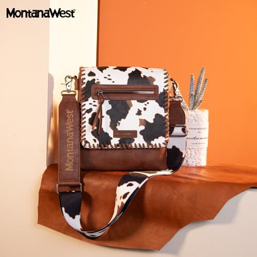 Image of Montana West Crossbody Bags for Women with Dual Compartments Western Cross Body Purse with Leopard Print Guitar Strap