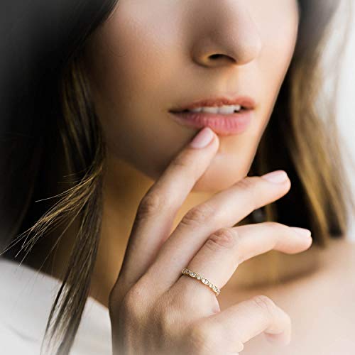 PAVOI 14K Gold Plated Cubic Zirconia Band | Round Milgrain Eternity Bands | Gold Rings for Women4