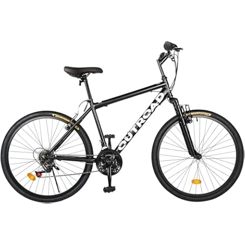 Omelaza 26-inch Mountain Bike, Iron Frame, 21-Speed Front and Rear V-Brakes MTB with Lock-Out Suspension Fork for Men and Women Black Cover