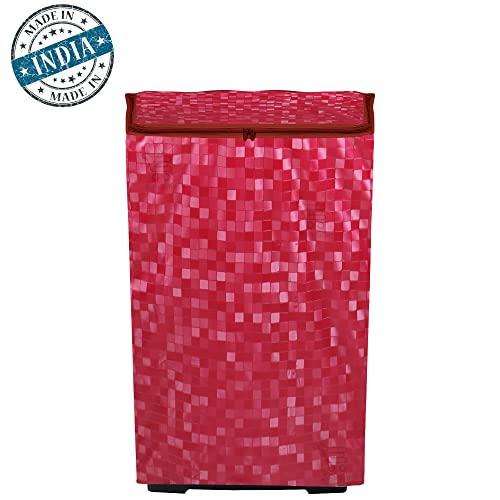 Image of Polyester Washing Machine Top Load Cover with Zipper Waterproof & Dustproof Washable Protector for 5kg-8kg Capacity (Red, 23x23x35 Inch)