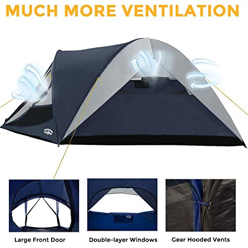 Pacific Pass 6 Person Dome Tent w/Removable Rain Fly and Screen Room, Water Resistant - Navy/Gray