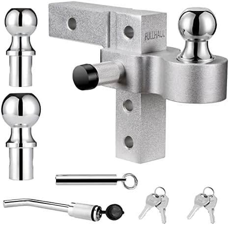 FULLHAUL Adjustable Trailer Hitch Ball Mount with Forged Aluminum Shank, Fits 2" Receiver, 6" Drop/Rise Hitch, 1-7/8"&2"&2-5/16" Combo Tow Balls with Double Pin Key Locks, GTW of 7,500 lbs