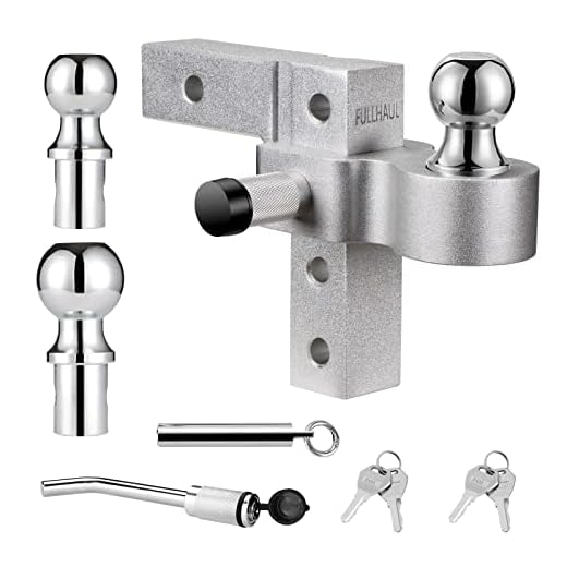 FULLHAUL Adjustable Trailer Hitch Ball Mount with Forged Aluminum Shank, Fits 2" Receiver, 6" Drop/Rise Hitch, 1-7/8"&2"&2-5/16" Combo Tow Balls with Double Pin Key Locks, GTW of 7,500 lbs
